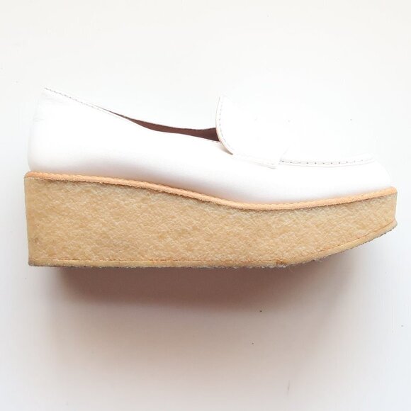 Tomas Maier White Leather Crepe Platform Wedge Heel Loafers Slip-on Shoes Size 6 - Picture 9 of 16